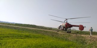 Erbicidare cu elicopterul la orezăria din Rojiște